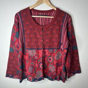 Gudrun Sjoden Cardigan Womens Medium Red Floral Printed Cottagecore Bohemian